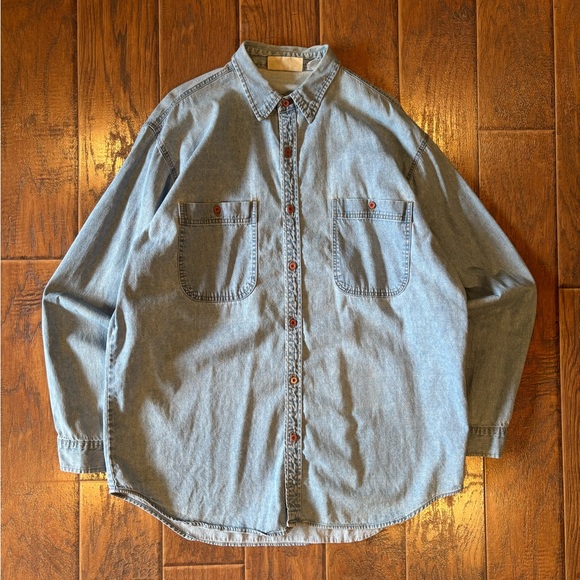 Other - Vintage 90s Fine Line Classic Denim Button-Up